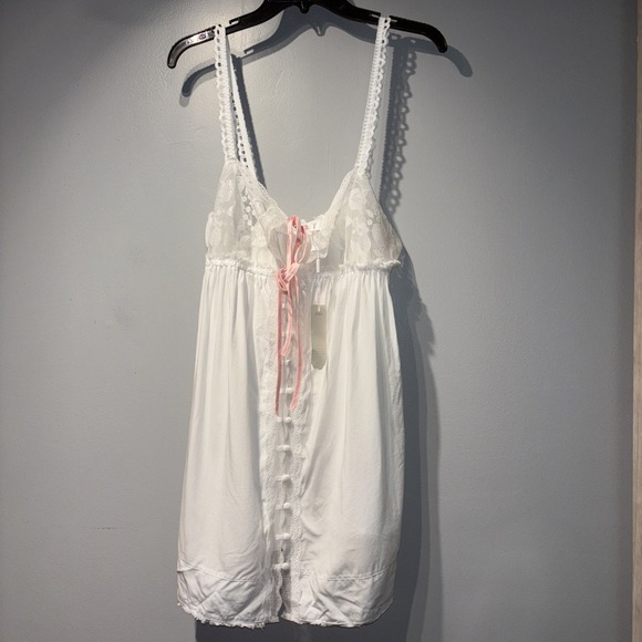VS FOR LOVE & LEMONS Alexa Slip Dress White Lace Pink Ties Babydoll Sexy SzL NWT - Picture 1 of 15